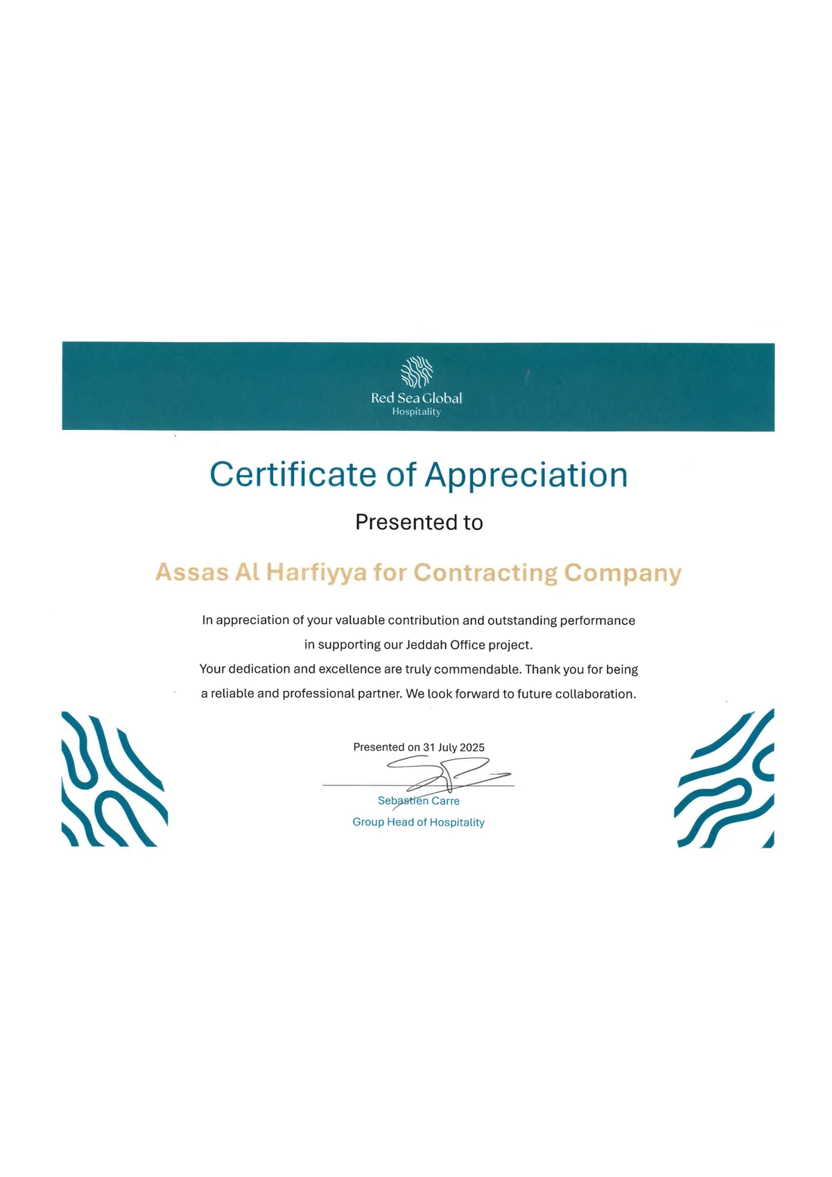 Red Sea Global Certificate of Appreciation preview